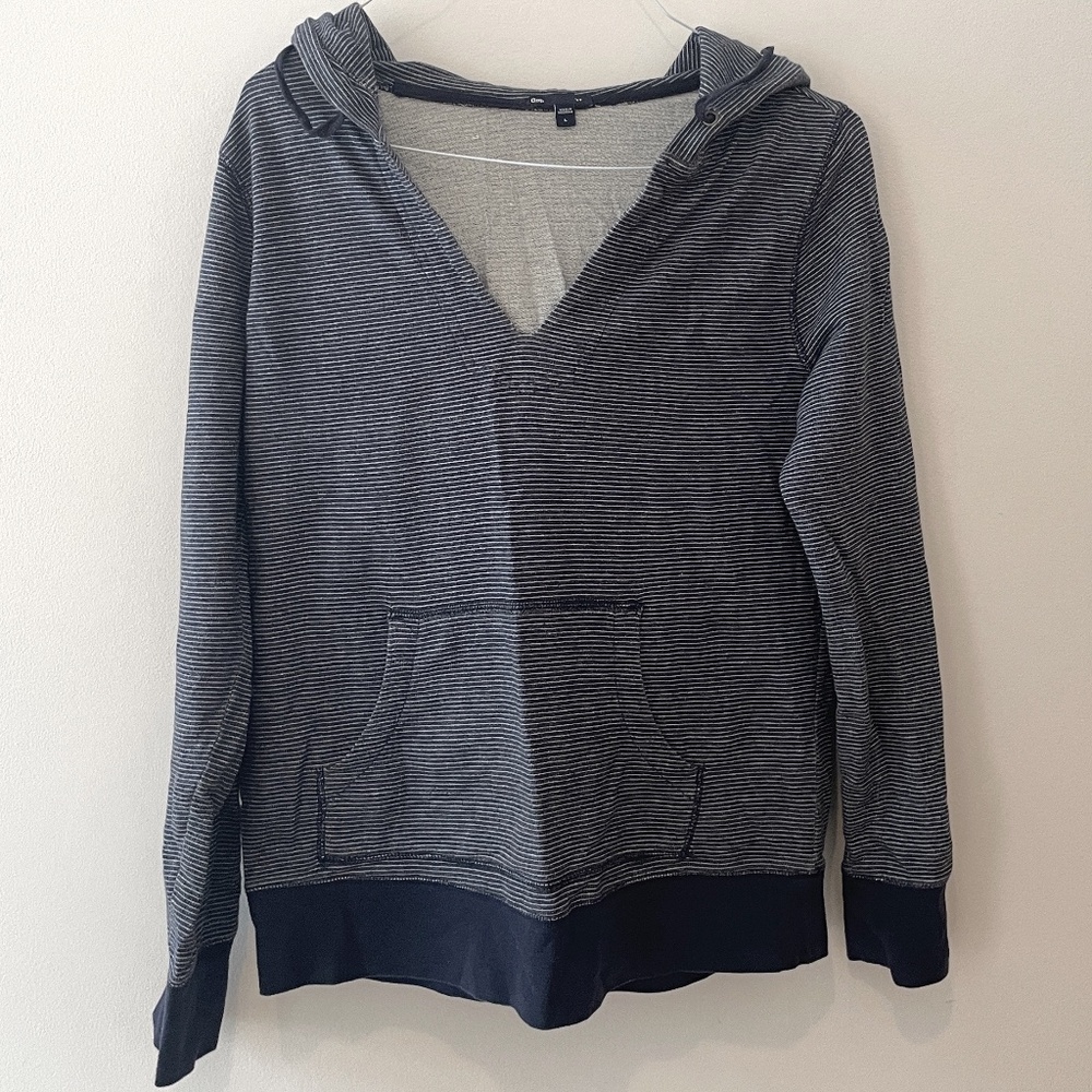 Gap Navy Blue & White Stripe V-Neck Pullover Boho Beach Style Hoodie